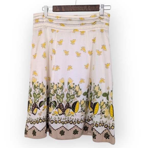 Mint Green Dresses & Skirts - Retro Skirt Womens Medium Yellow‎ Floral Butterfly Boho Cotton Dainty Bloomcore
